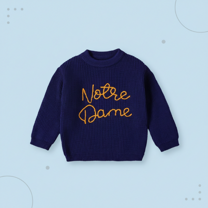 Embroidered crew neck pullover for kids, red winter sweater, versatile casual wear, easy-care cotton blend.