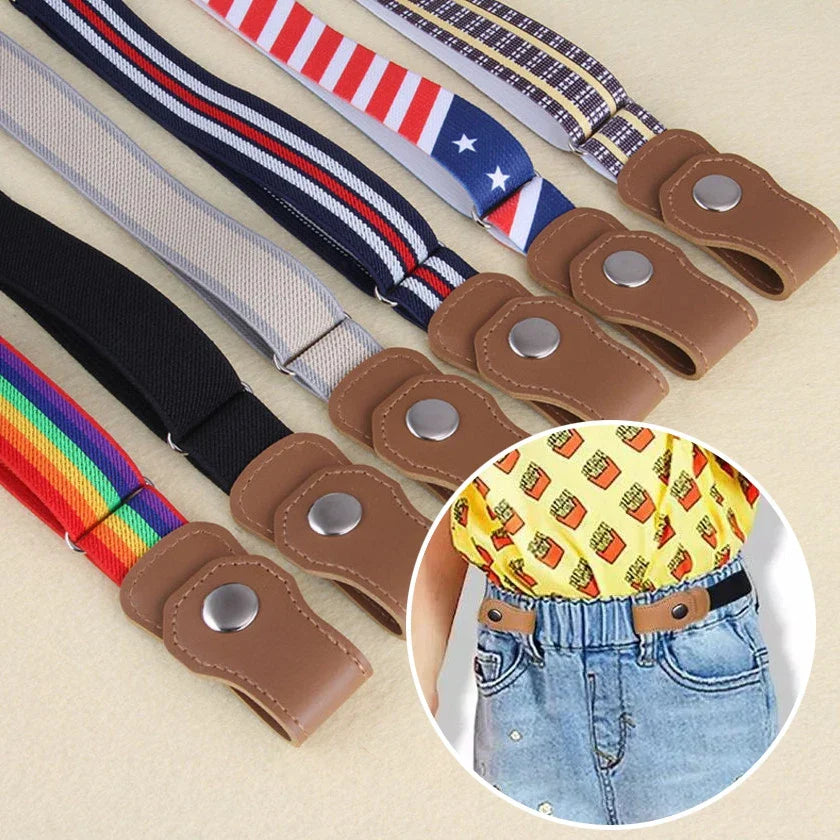 Kids' red elastic no-buckle belt, adjustable for comfortable, durable playwear