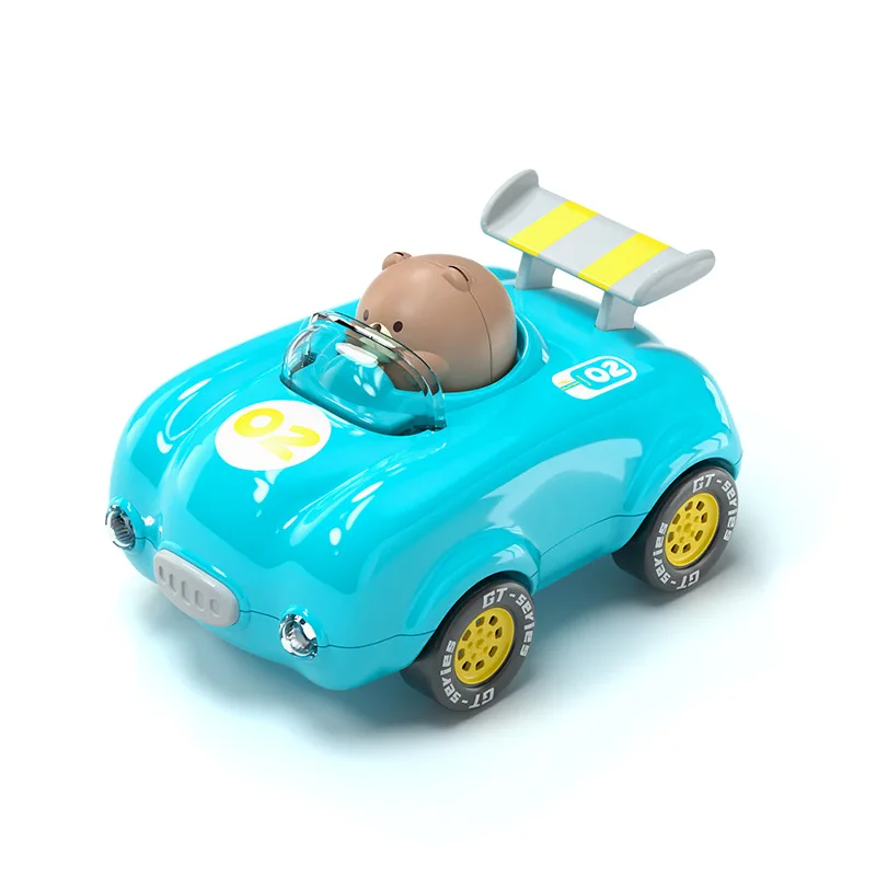 Flashing lights activated on a racing toy car, creating an engaging visual for kids during play