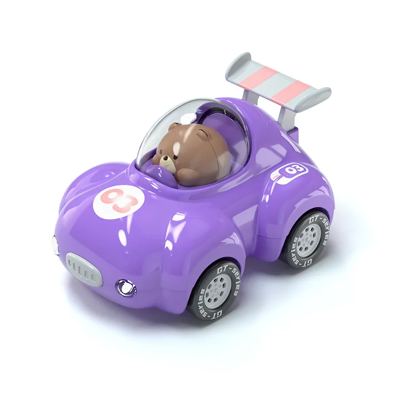 Child's hand holding a durable plastic flashing light racing toy car, enhancing fine motor skills