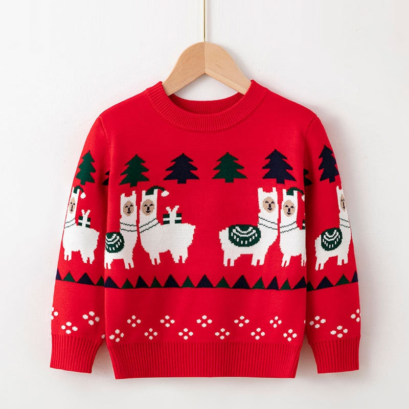 Pink high-quality knit Christmas sweater for baby girls, comfortable holiday clothing