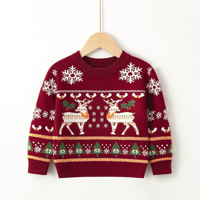 Purple festive knit Christmas sweater with a candy cane for boys, warm winter clothing