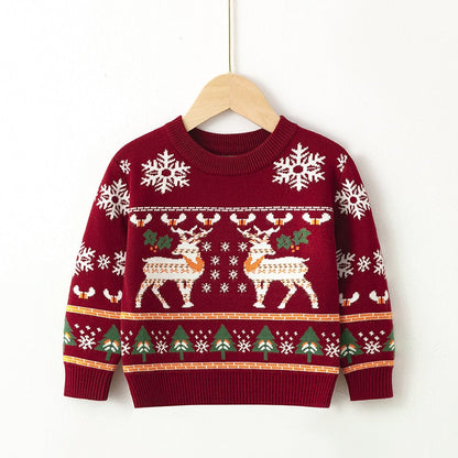 Purple festive knit Christmas sweater with a candy cane for boys, warm winter clothing