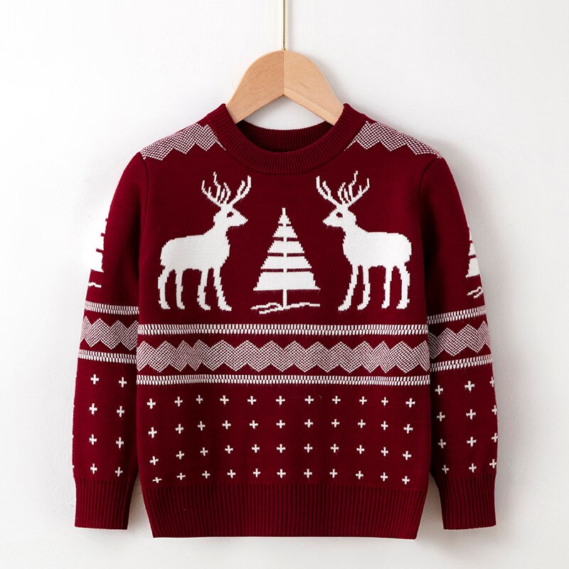 Pink toddler Christmas sweater with a reindeer face, cute and cozy baby clothing