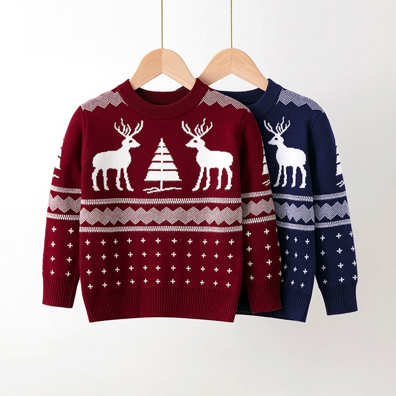 Orange high-quality Christmas sweater for toddlers with a festive train, holiday wear
