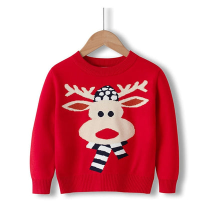 Baby blue knit sweater with Santa Claus for festive kids' Christmas clothing