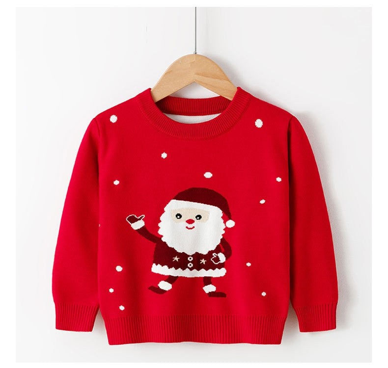 White festive knit sweater for kids with 'Ho Ho Ho' text, Christmas family photo