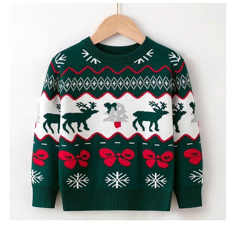 Black baby Christmas sweater with a present graphic, warm toddler winter wear