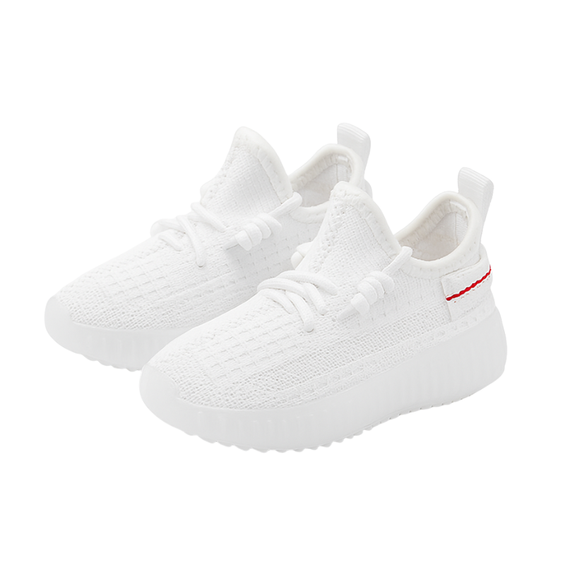 Close-up of the breathable mesh fabric on kids' slip-on sneakers, lightweight youth athletic shoes