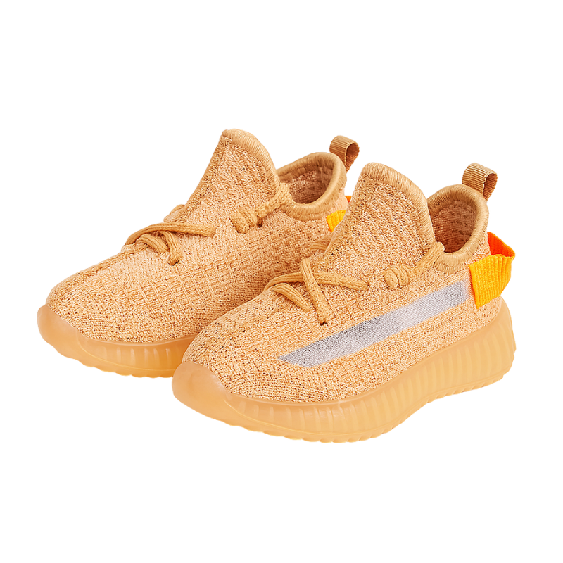 Orange and green boys' breathable mesh slip-on sneakers, durable toddler active play shoes