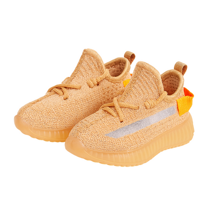 Orange and green boys' breathable mesh slip-on sneakers, durable toddler active play shoes