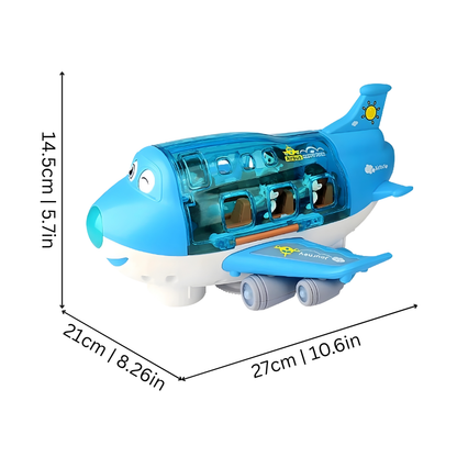 Colorful spinning airplane toy for kids, featuring music and lights, perfect for boys and girls.