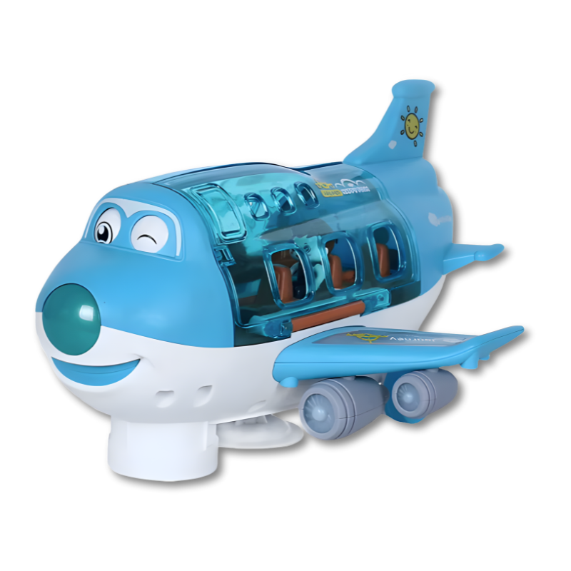 Interactive toddler musical jet toy, spinning action with lights, engaging playtime for children.