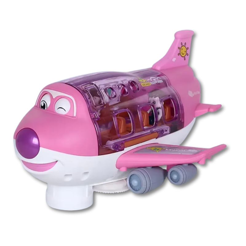 Toy jet for kids with musical features and spinning movement, a fun airplane toy for young children.