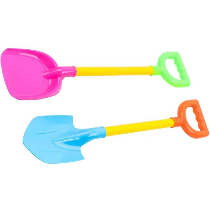 Close-up of a blue kids' safe sand shovel, perfect for beach outdoor play