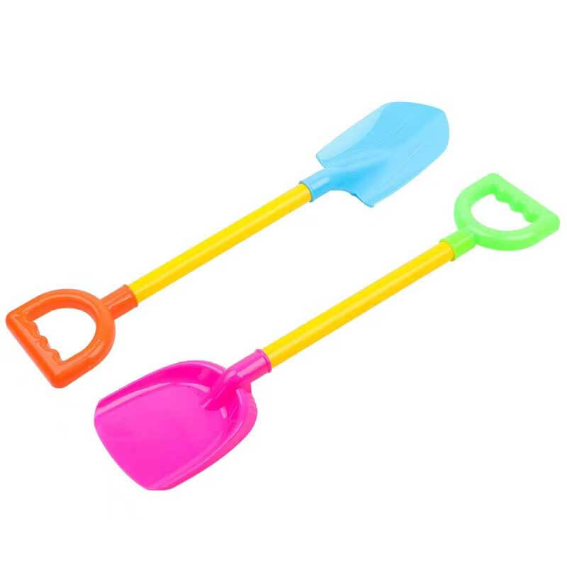 Yellow children's beach shovel, ergonomic design for safe sand digging by kids