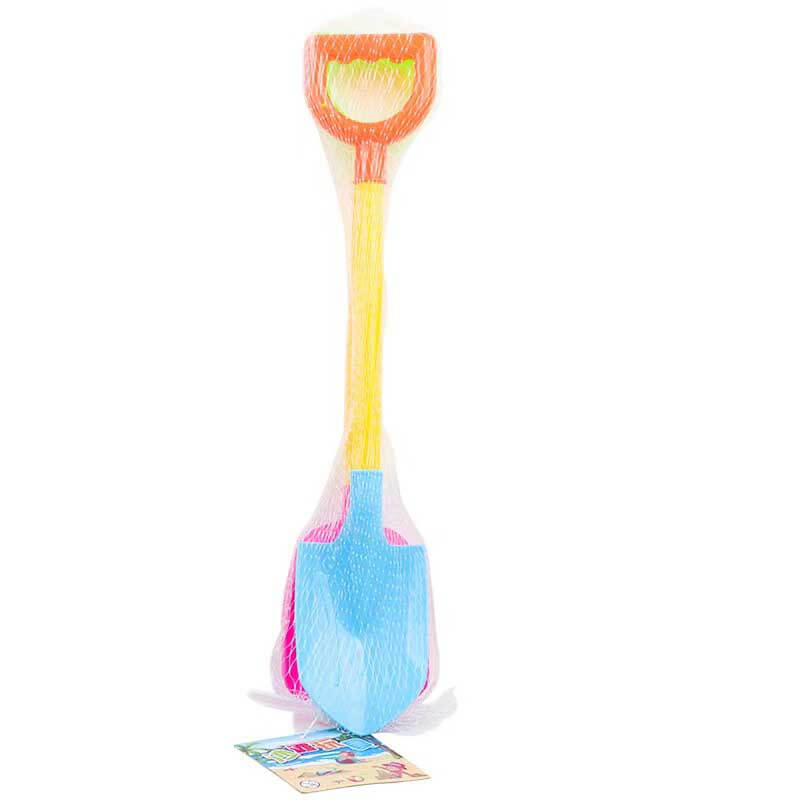 Green plastic kids' safe beach shovel, ideal for young children's sandcastle building