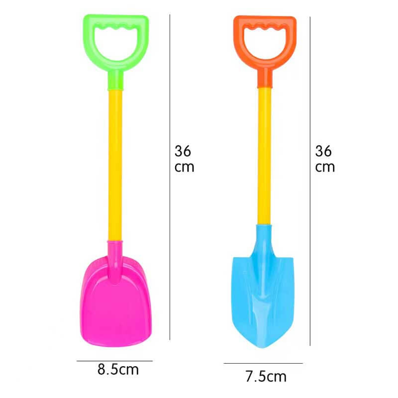 Assorted vibrant kids' safe beach shovels for fun outdoor sand play