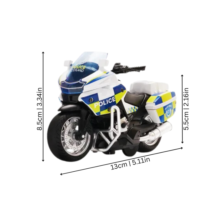 Children's pull-back motorcycle toy featuring vibrant lights and sounds, ideal for young vehicle enthusiasts.