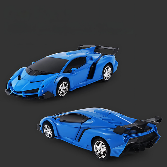 Kids' red RC transforming car robot toy, remote control sports vehicle for active play