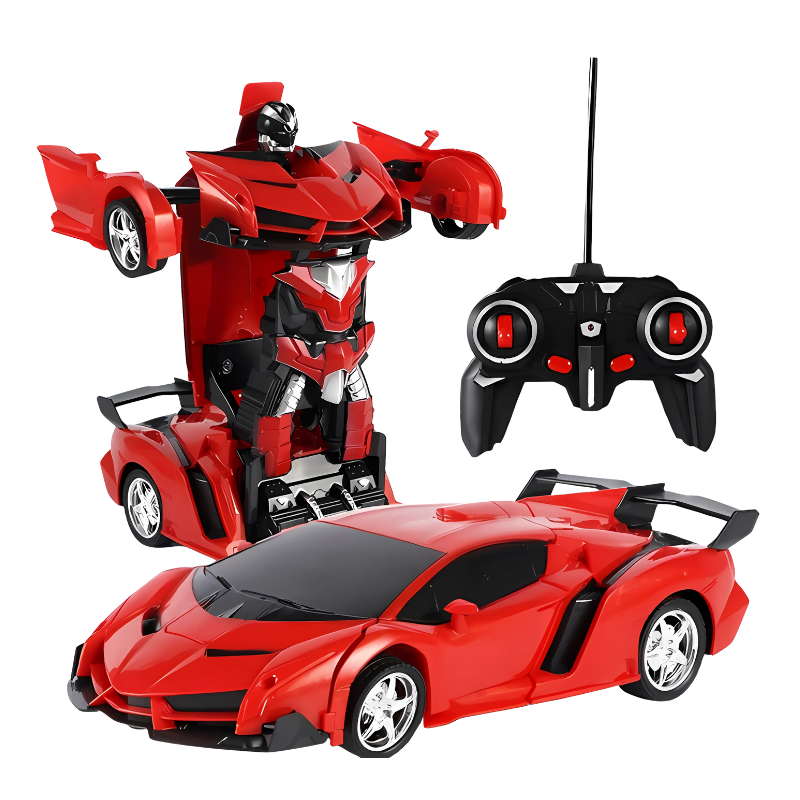 White RC transforming robot car toy, sports vehicle that converts for children's imaginative play