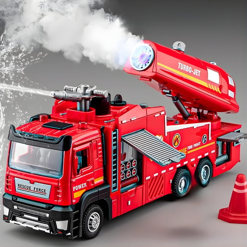 Kids' red realistic fire rescue truck toy with flashing lights and siren sounds for imaginative play
