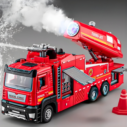 Kids' red realistic fire rescue truck toy with flashing lights and siren sounds for imaginative play
