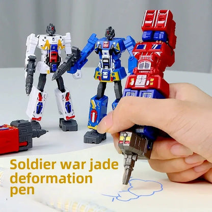Blue transformable robot pen for kids, a novelty toy that encourages creative writing