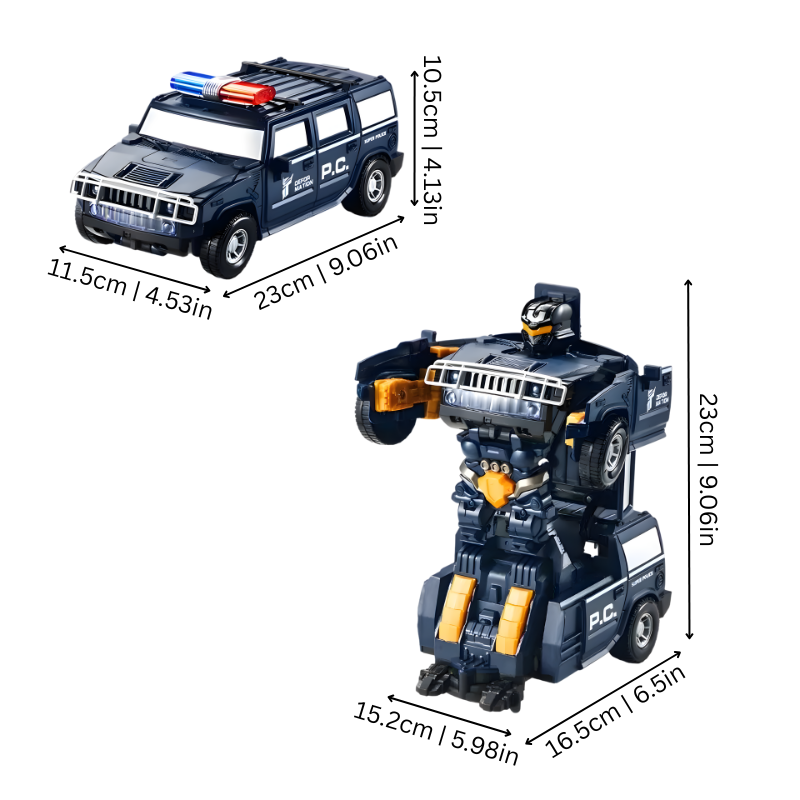Toddler transforming robot car toy, red and blue, featuring engaging lights and cheerful music for children