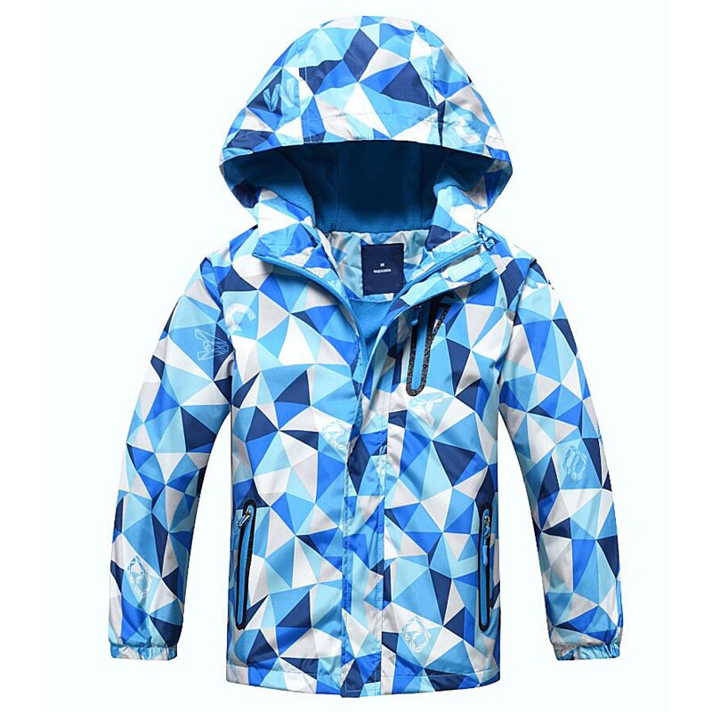Detail of the hood and drawstring on a kids' windbreaker jacket, providing extra weather protection.