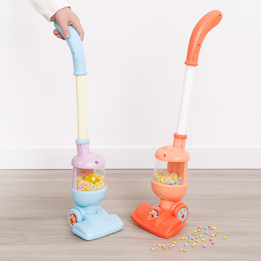 Kids' red & white toy vacuum cleaner with lights, sounds, & realistic suction for pretend play fun