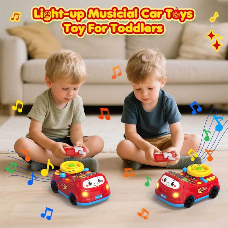 Child's hand holding a remote control for a racing car toy, promoting motor skills development