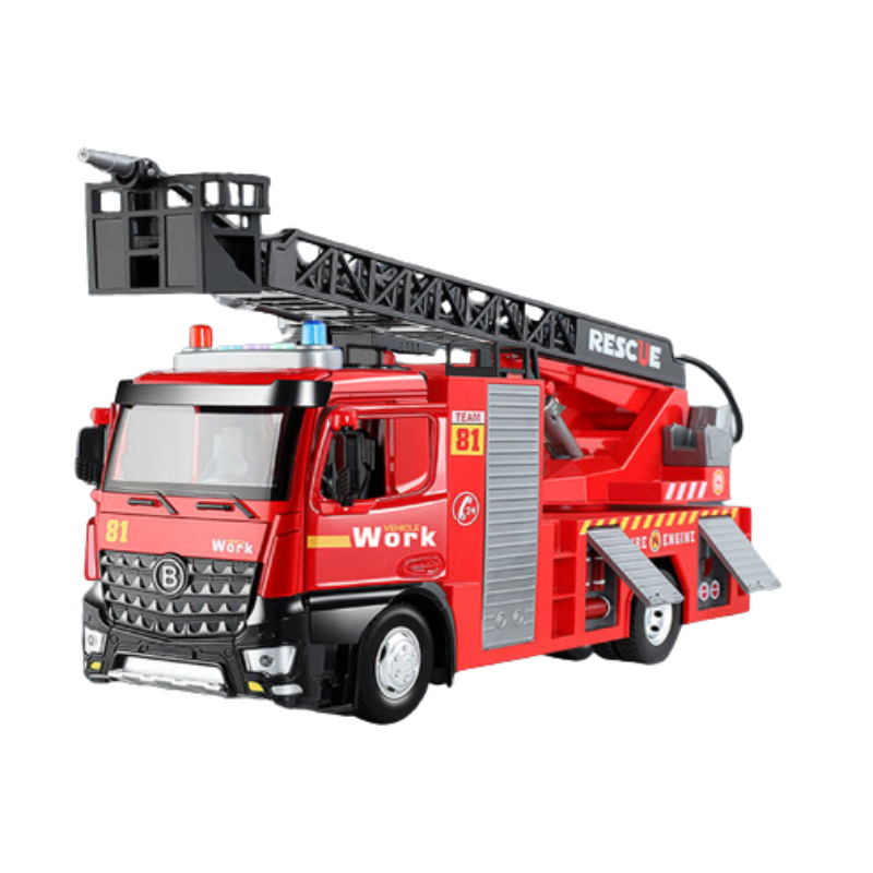 Detailed remote control fire engine toy with realistic water spray nozzle and vibrant luces, fun kids' vehicle