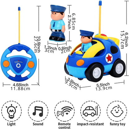 Close-up of a plastic remote control police car, ideal children's toy for educational and activity play