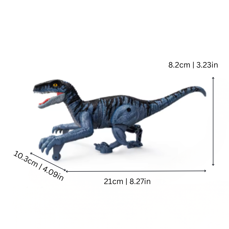 Child playing with a remote control walking dinosaur toy on the living room floor, electronic animal for kids.