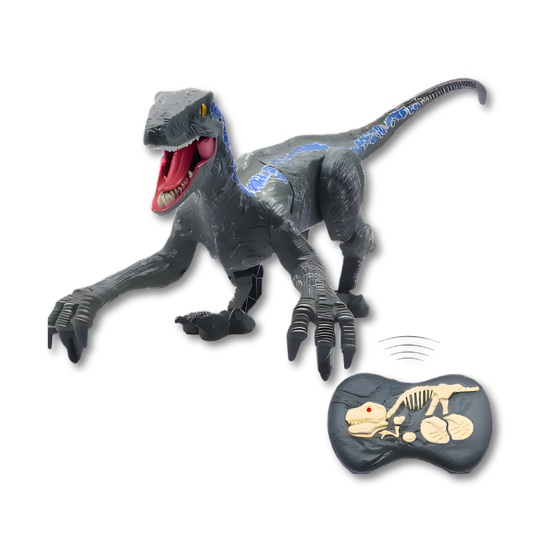 Remote control walking dinosaur toy in mid-stride, showcasing its realistic movement for interactive play.