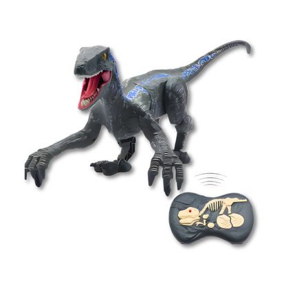 Remote control walking dinosaur toy in mid-stride, showcasing its realistic movement for interactive play.