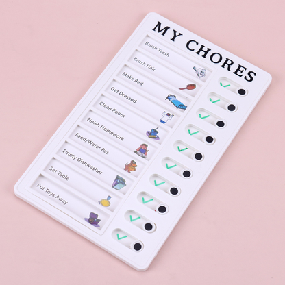 Colorful chore chart set for kids, includes markers and magnets, ideal for teaching organization and task completion