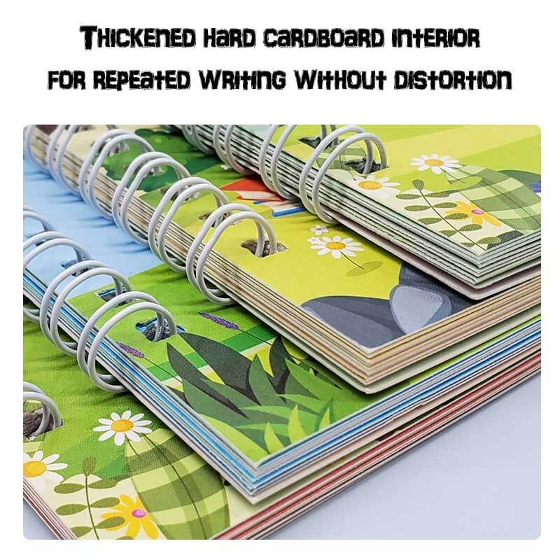 Full set of Kids Reusable Magic Copybooks with different subjects: alphabet, numbers, drawing, and math.