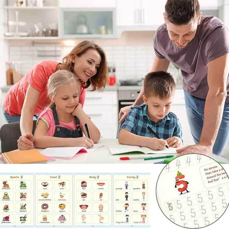 Ergonomic pen and ink refills included with the Kids Reusable Magic Practice Copybook Set, easy grip.