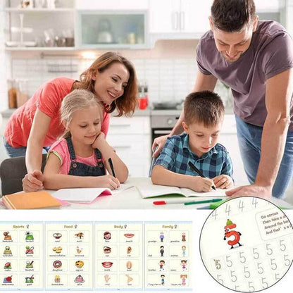 Ergonomic pen and ink refills included with the Kids Reusable Magic Practice Copybook Set, easy grip.