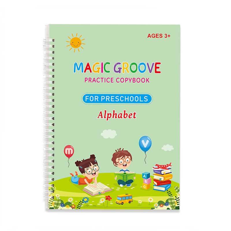 Kids Reusable Magic Practice Copybook open to a numbers tracing page, ideal for early math skills.