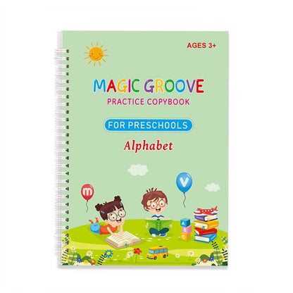 Kids Reusable Magic Practice Copybook open to a numbers tracing page, ideal for early math skills.