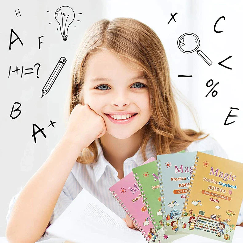Kids reusable magic tracing practice book with a magic pen for early handwriting practice, toddler learning