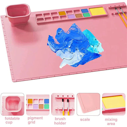 Children's reusable silicone painting mat for crafts, featuring spillguard for clean, creative fun