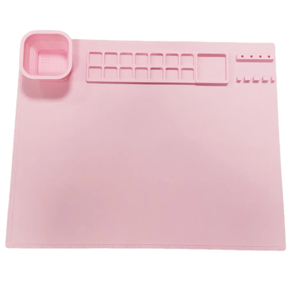 Kids art supplies: reusable silicone painting mat with integrated spill guard for mess-free fun