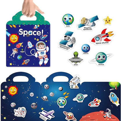 Close-up of textured, reusable stickers, showing their durability for repeated use in the activity book.