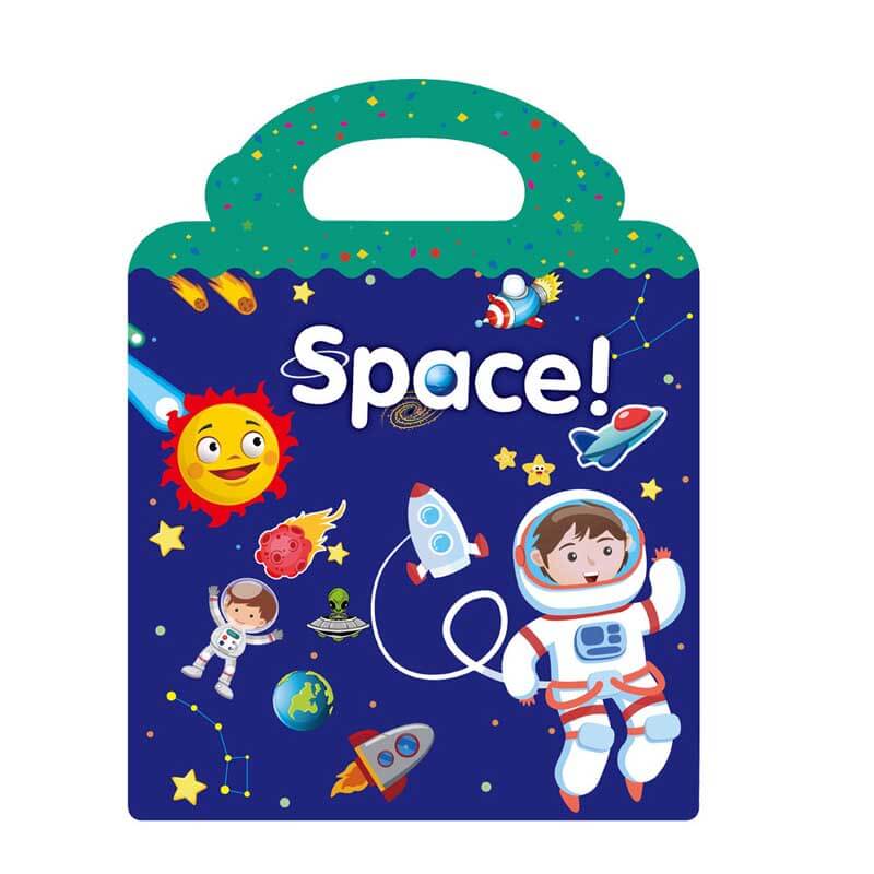 Toddler's small hands easily peeling and placing a reusable sticker into the themed activity book.