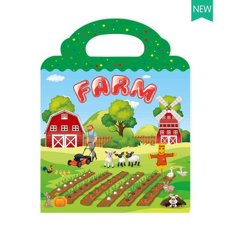 Portable reusable sticker activity book, closed, demonstrating its compact size for on-the-go fun.