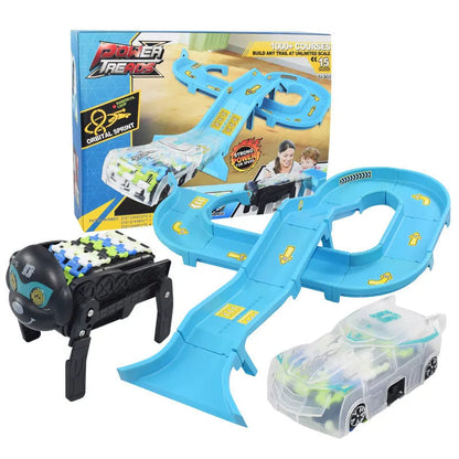 Kids' robot car race track set with walking dog toy, promoting interactive play & development